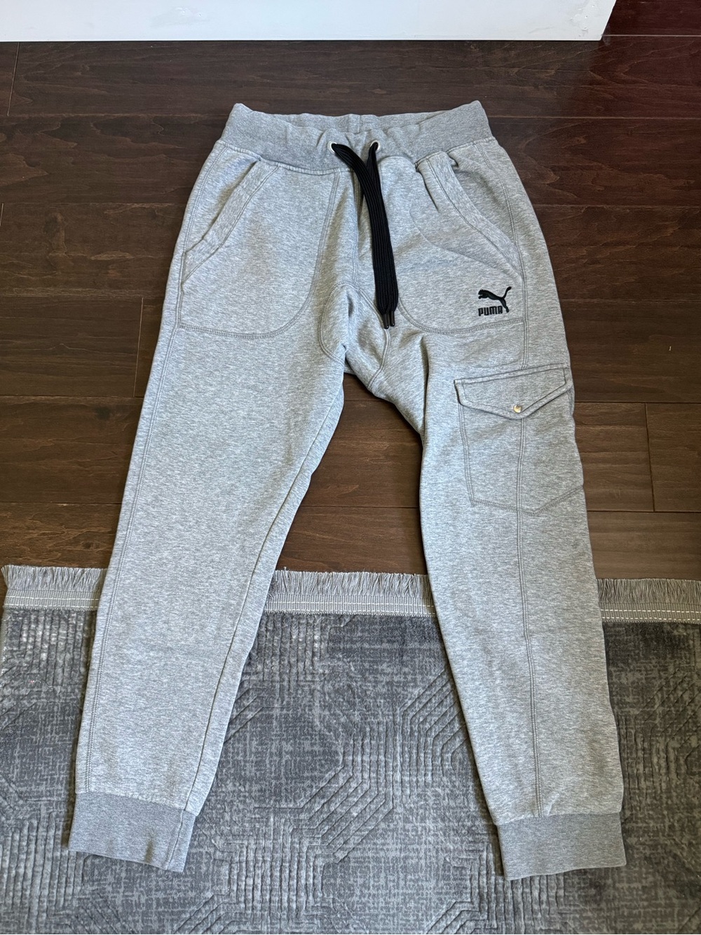 Puma Light Gray mens S Jogger Sweatpants with Cargo Pocket